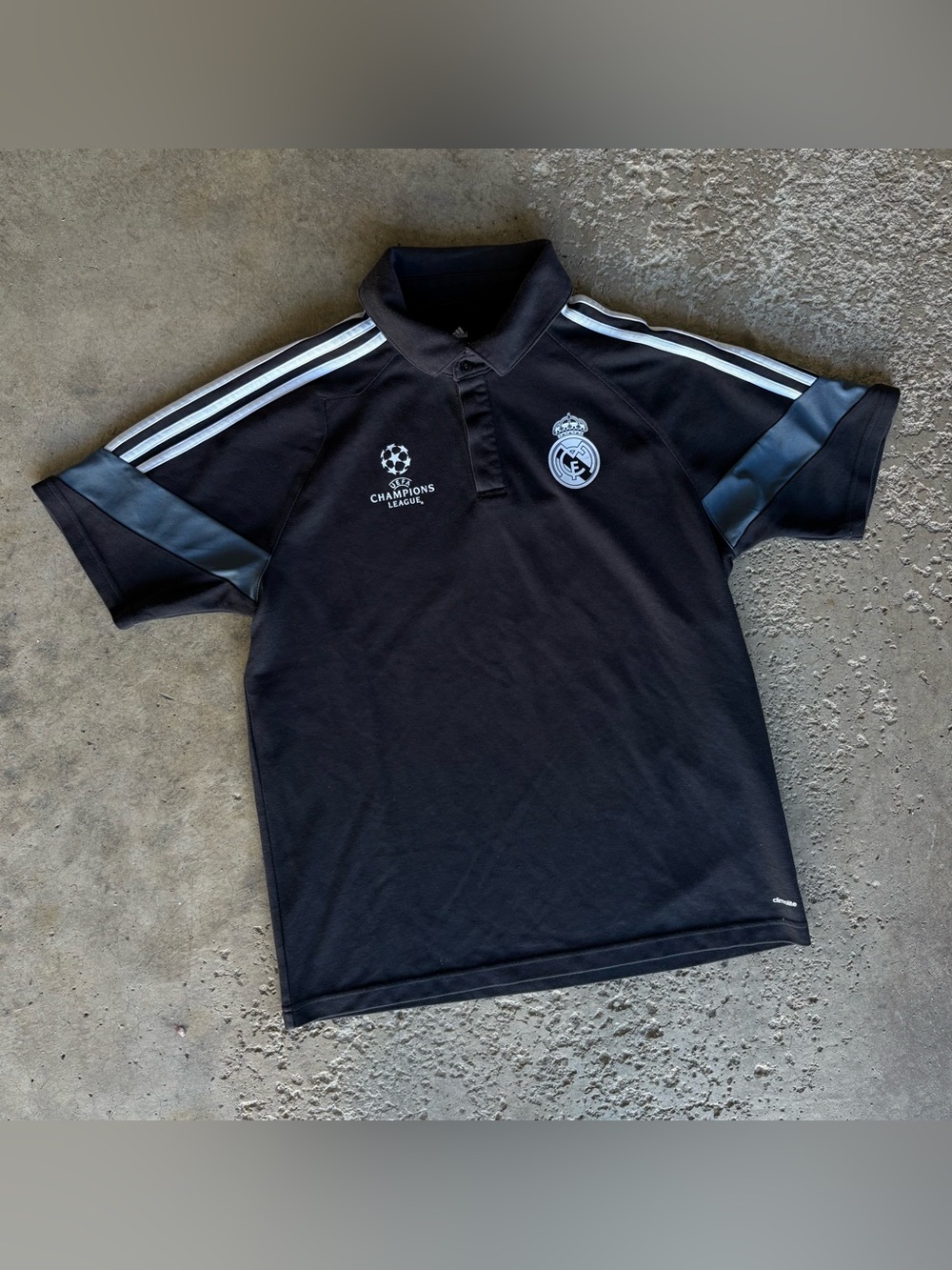 Adidas Real Madrid UEFA Champions League Polo Shirt Mens Medium 2014 2015 Black